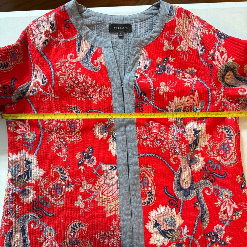 Talbots - Red Paisley Quilted Jacket Blazer - 100% Cotton - Size XL- Like New! - Picture 7 of 12
